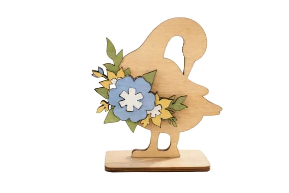 3D Oster-Deko aus Holz - Hase mit Blumen