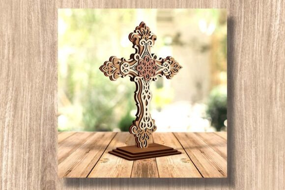 Ornamentales Kreuz Laserschnitt SVG - Christliche Dekoration Holz