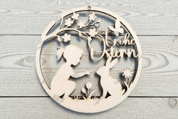 Frühling Ostern Türkranz Laserschnitt SVG - Mädchen mit Hase Motiv