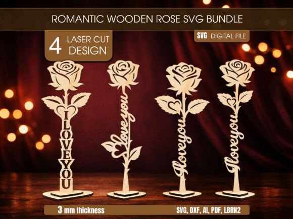 Romantische Holzrose zum Valentinstag - Lasergravierte Dekoration