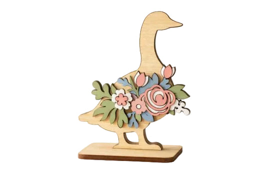 3D Oster-Deko aus Holz - Hase mit Blumen