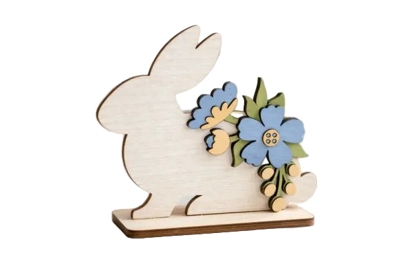 3D Oster-Deko aus Holz - Hase mit Blumen