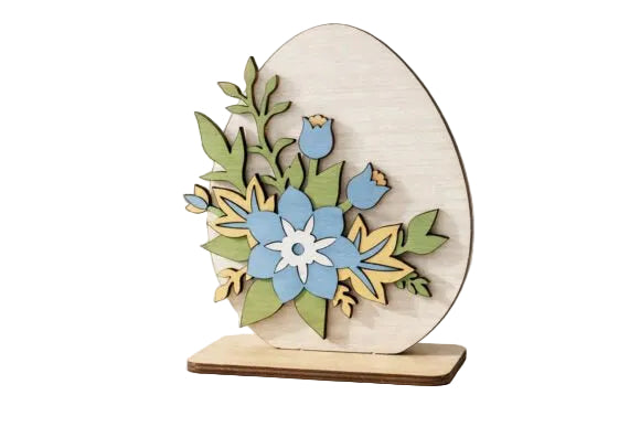 3D Oster-Deko aus Holz - Hase mit Blumen