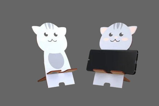 Handy-Halterung aus Holz - Süße Katze Design