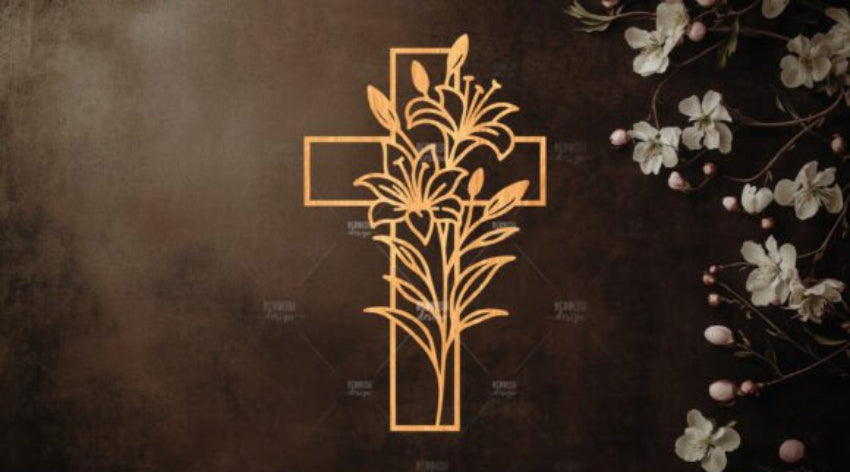 Kreuz mit Lilien Silhouette Laserschnitt SVG - Wanddeko Holz