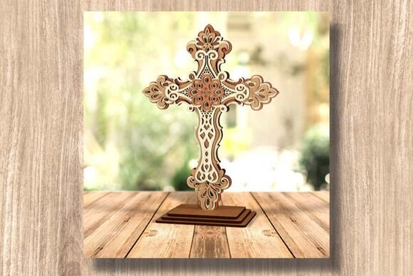 Ornamentales Kreuz Laserschnitt SVG - Christliche Dekoration Holz