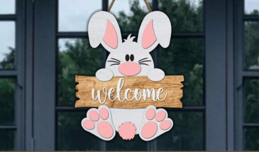 Welcome Osterhase Schild Laserschnitt SVG - Willkommensschild Holz