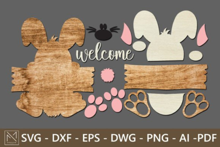Welcome Osterhase Schild Laserschnitt SVG - Willkommensschild Holz