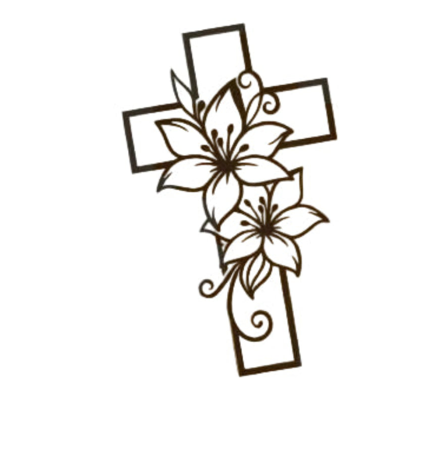 Kreuz mit Lilien Laserschnitt SVG - 2 Schichten Ostern Holzdeko