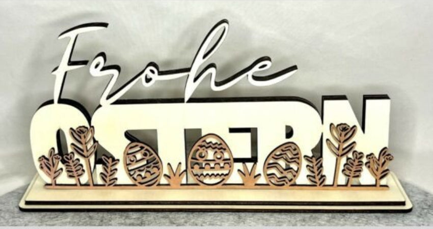 Frohe Ostern Laserschnitt Datei - Osterhasen Schriftzug