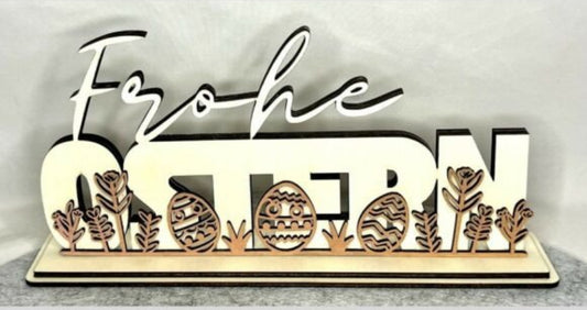 Frohe Ostern Laserschnitt Datei - Osterhasen Schriftzug