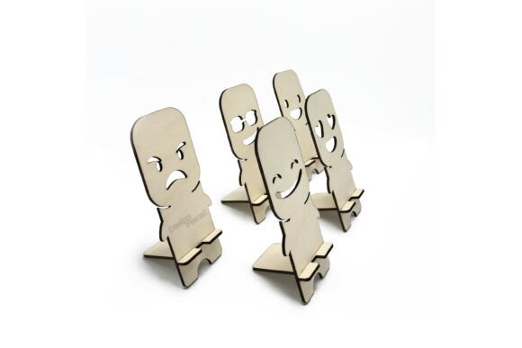 Handy-Halterung aus Holz - Emoji Smiley Design