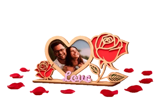 Romantischer Bilderrahmen "Love" aus Holz mit Rosen - Valentinstag Geschenk