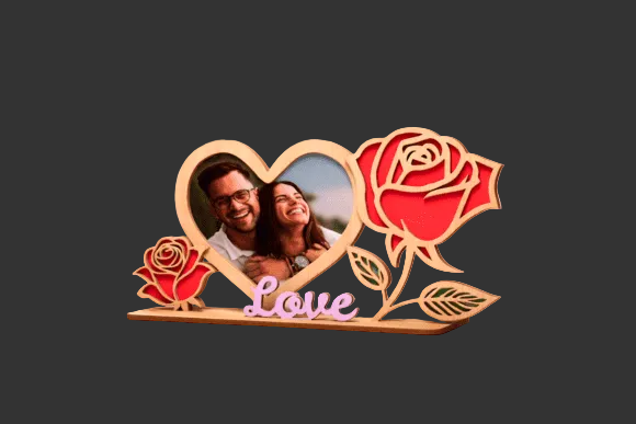 Romantischer Bilderrahmen "Love" aus Holz mit Rosen - Valentinstag Geschenk