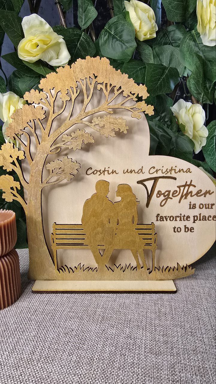 Personalisiertes Holzschild "Together" - Romantisches Paar-Geschenk mit Gravur
